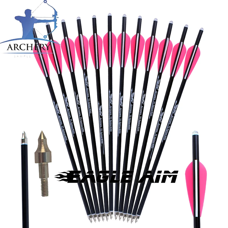 

24PCS Carbon Arrows Spine 400 16/17/18/20/22inch ID8.8mm Fletching Rubber Vane Arrow Crossbow Bolts Hunting Shooting Archery