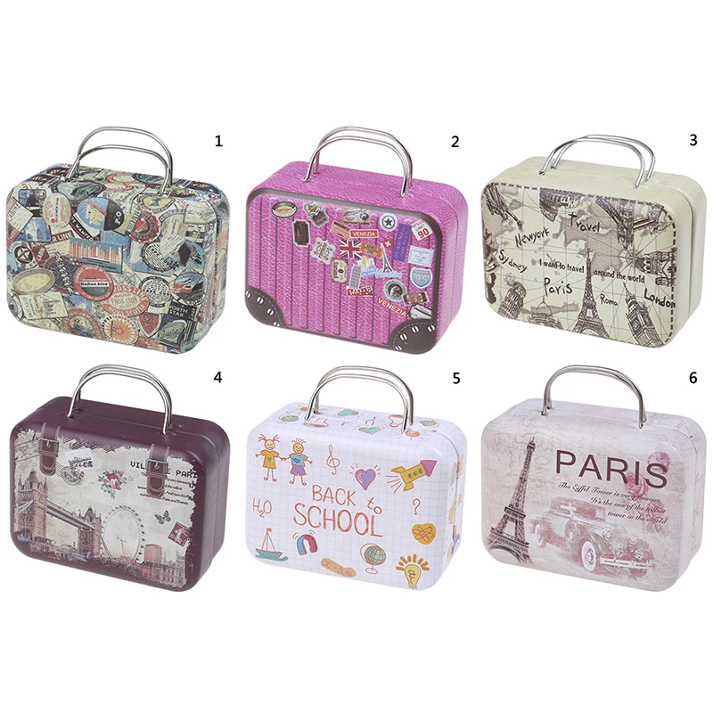 

Fashion Metal Mini Suitcase for Dolls Miniature Toys Trunk Dollhouse Decoration Lovely Small Clutch Jewellery Box Doll Handbag