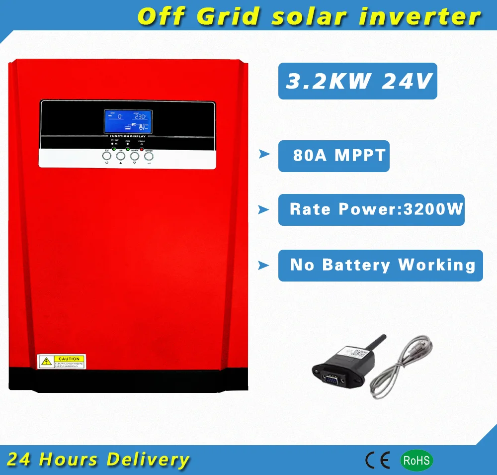 

3200W 24V Hybrid Solar Inverter MPPT 80A Controller Pure Sine Wave With WIFI Monitor Work without Battery PV 120-500vdc