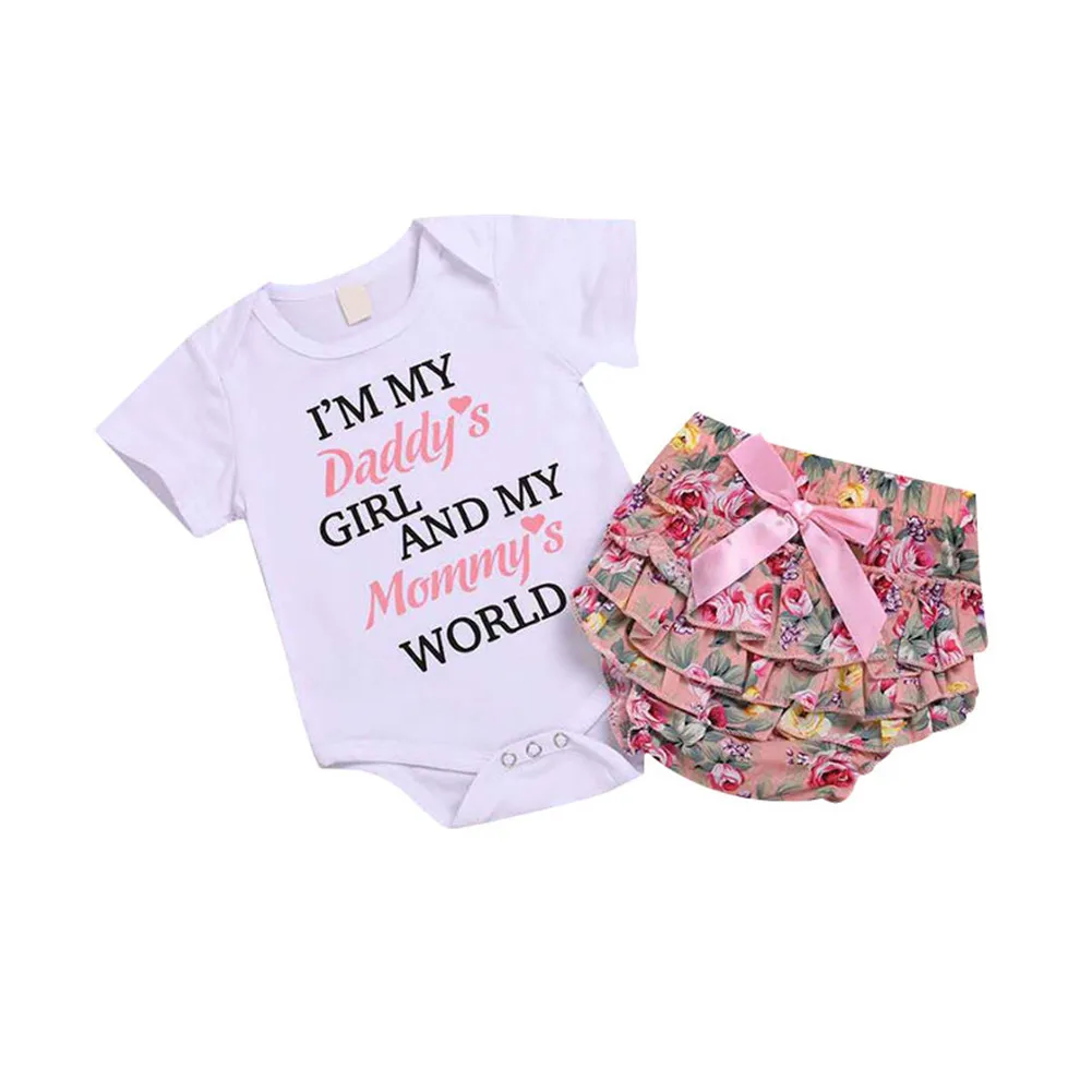 

Baby Kids Girl Outfits Clothes Rompers Bodysuit Letter Tops Floral Pants Headband Set NSV775