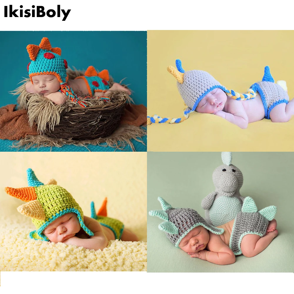 

Baby Dinosaur Photo Shoot Props for Newborns Photography Accessories Boy Girl Birth Clothes Set New Born Knitted Costume Outfit