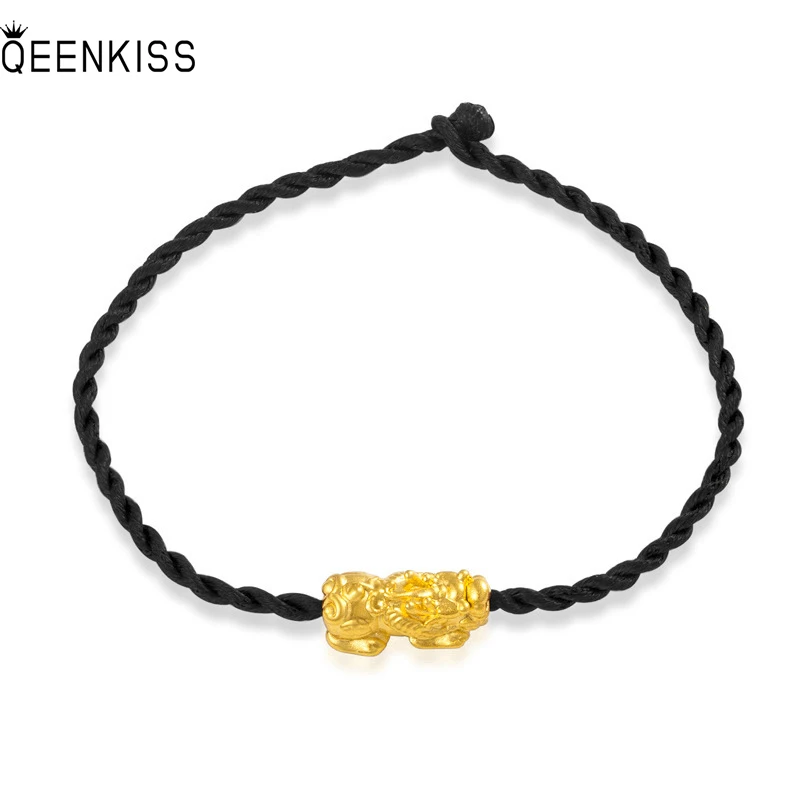 

QUEENKISS BT6117 2022 Fine Jewelry Wholesale Fashion Couples Birthday Wedding Gift Brave Troops 18KT Gold Pendant Bracelet