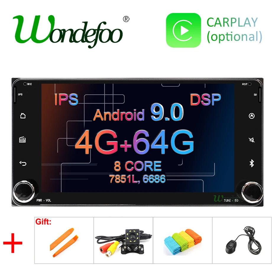 Android 9,0 DSP 64G ips экран 2 DIN gps для Toyota универсальный RAV4 COROLLA VIOS HILUX Terios Land Cruiser 100 PRADO радио без DVD