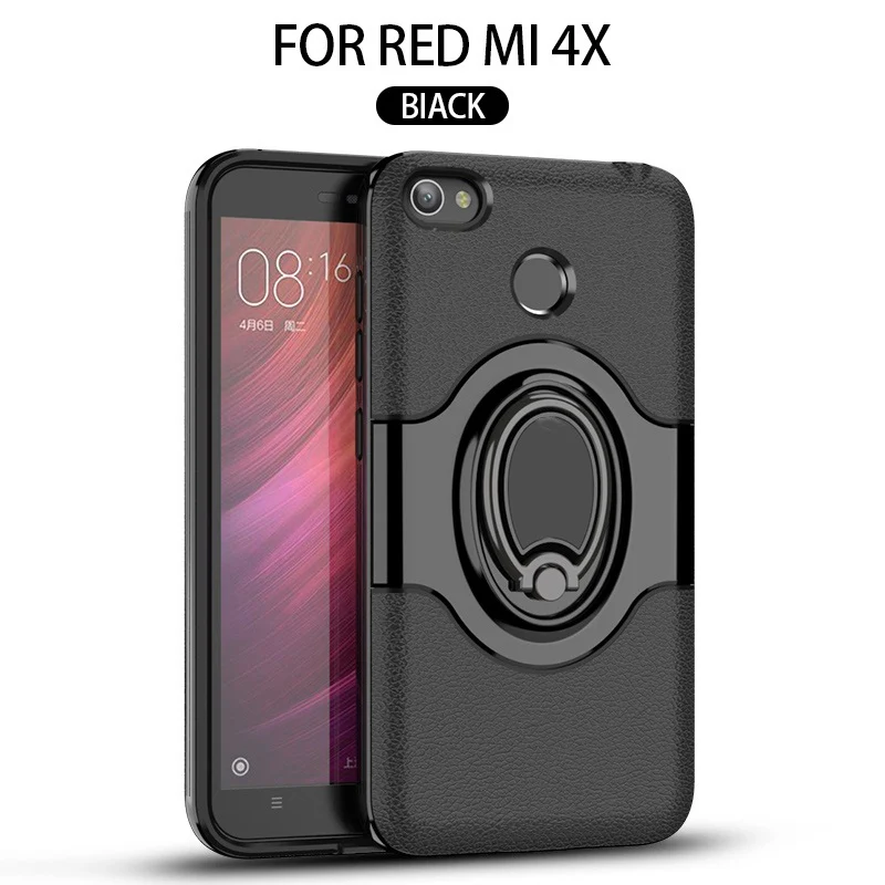 Для Xiaomi Redmi 4X чехол-подставка с кольцом Магнитный держатель на вентиляционное отверстие автомобиля держатель Роскошный чехол с подставкой для Xiaomi Redmi 4X чехол - Цвет: Black