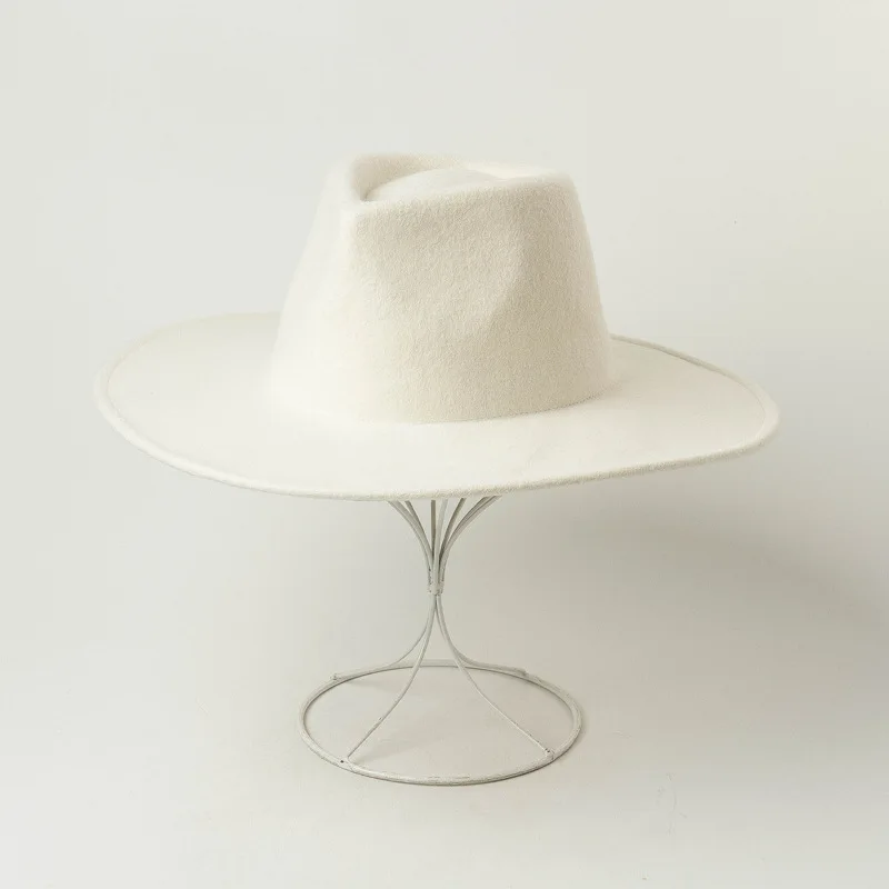 Fedora wool hat oversized 9.5cm big brim shallow fedora hat men and women love top hat new big brim hat wild jazz hat felt