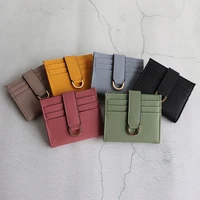 solid color menwomen id card holder package pu leather multi slot mini wallet cover slim zipper money bags case coin purse