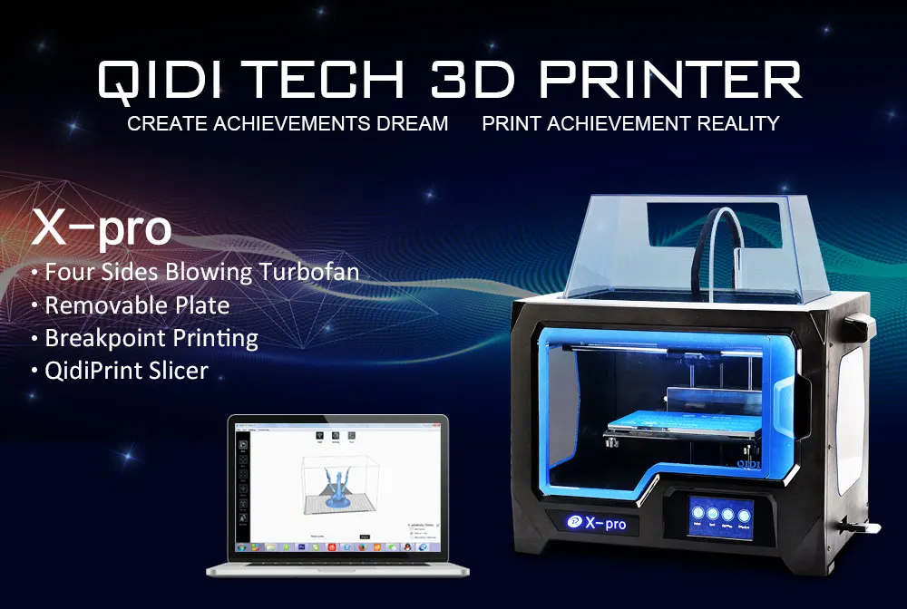 QIDI TECH X-Pro 3d принтер двойной экструдер с WiFi 4,3 дюймовый сенсорный экран с ABS, PLA, TPU