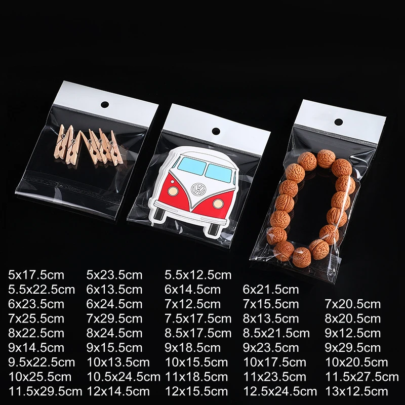 

100pcs Transparent Plastic Self Adhesive Bag With Hang Hole Jewelry Retail Display Storage Packaging Opp Party Gifts Pouches