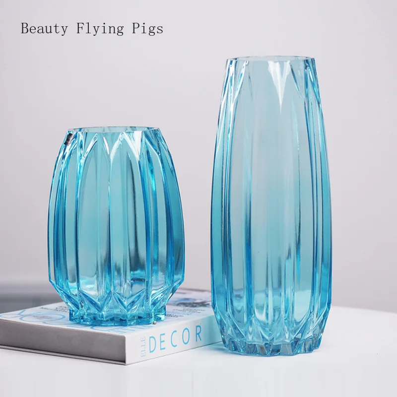 

Nordic home decoration plant flower vase desktop geometric vertical pattern glass vase living room wedding Christmas gift