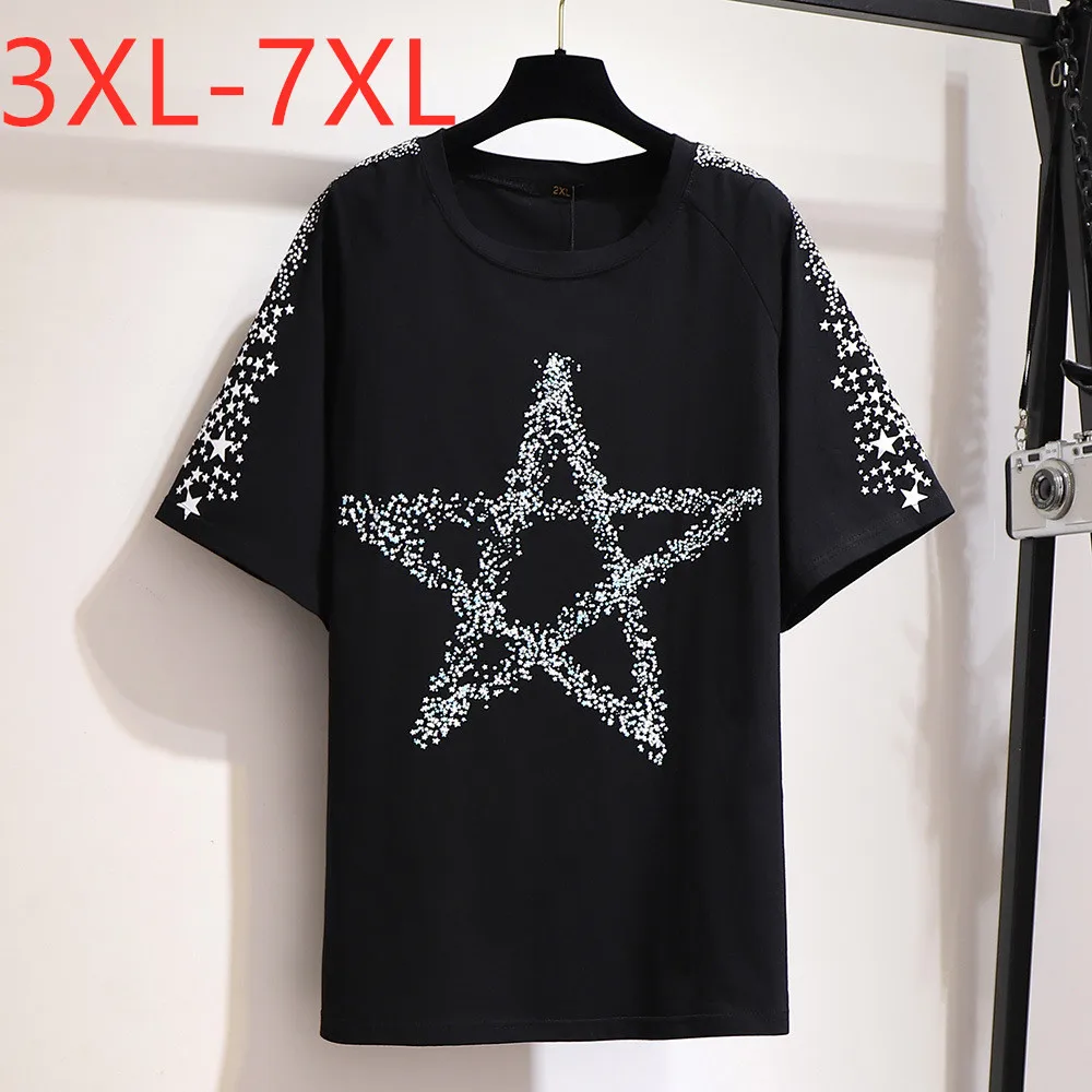 

Футболка Missfansiqi 4XL 5XL 6XL 7XL женская, новая свободная черная хлопковая Футболка с пятиконечной звездой и коротким рукавом