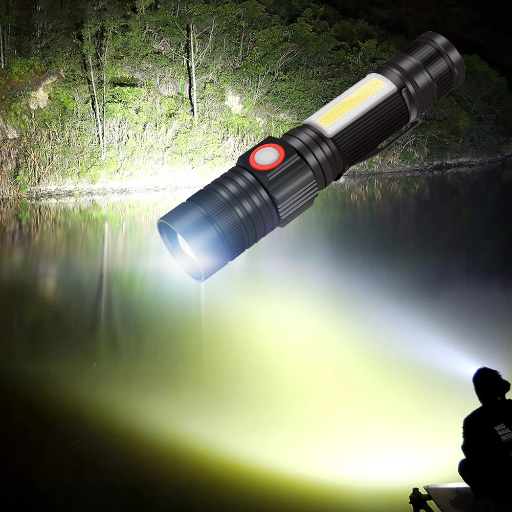 

Aluminum Alloy Waterproof Zoomable Flashlight USB Charging Hiking LED Torch