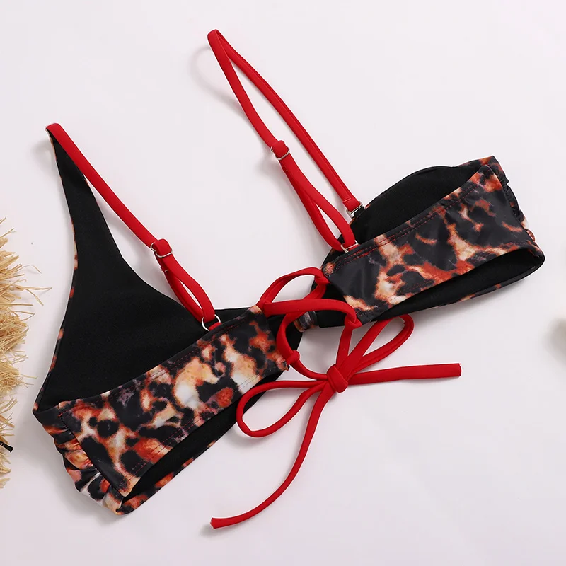 

2021 New Arrival Bikini Sets Women Push Up Padded Swimwear Two Piece Laced Up Back Swimsuit Female One-Shoulder Swimming Suit