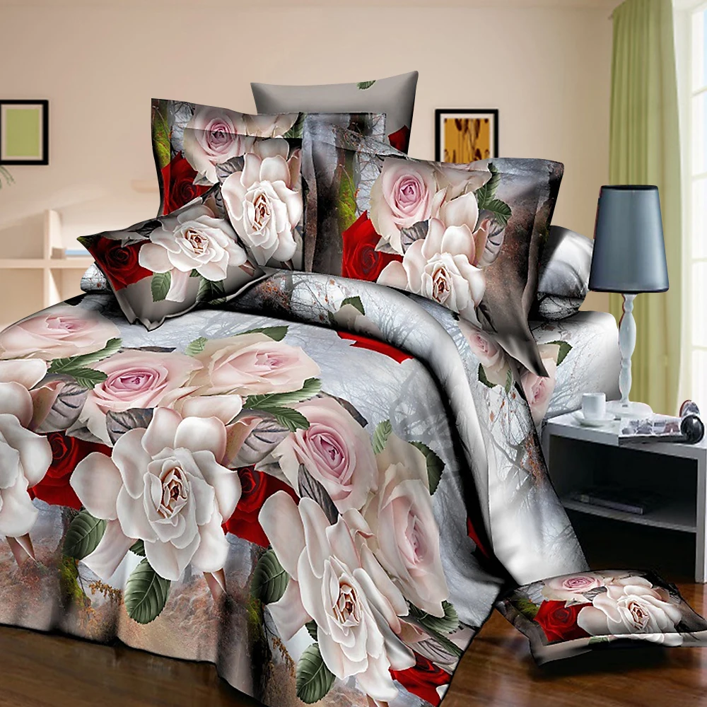 4 шт./компл. принт Красный цветок постельное белье Классический Постельное