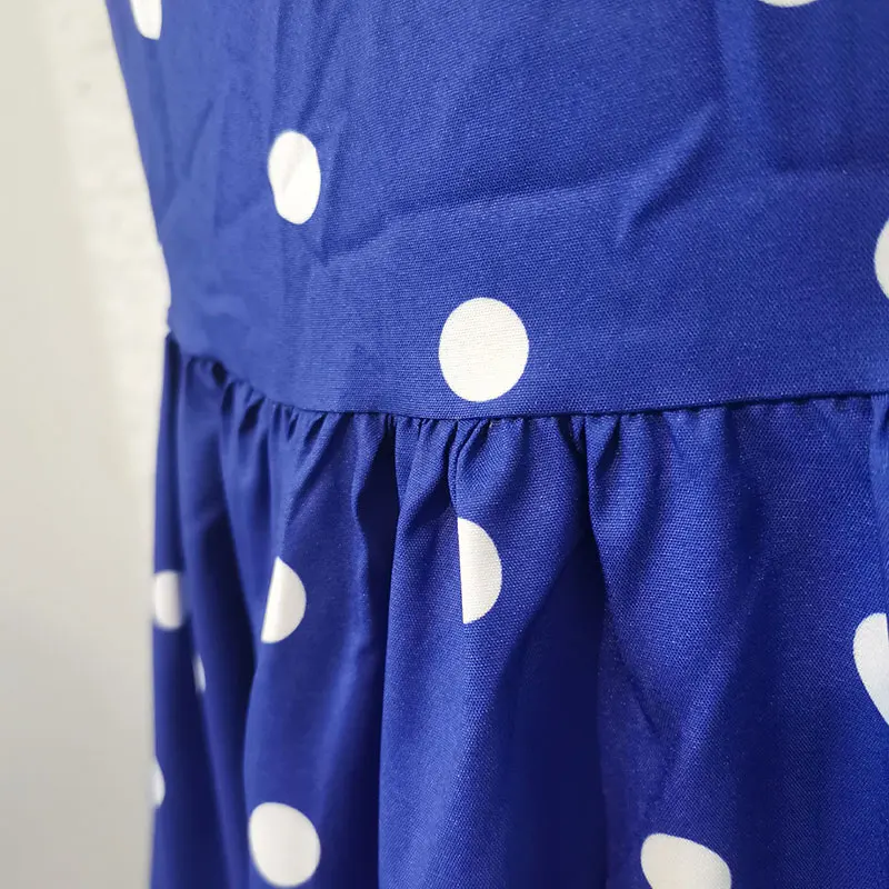 

Blue Polka Dot Skirt Bohemian New 2021 Student Loose Draped O-Neck Lovely Seaside Vacation Beach Party Mid-Calf Dress