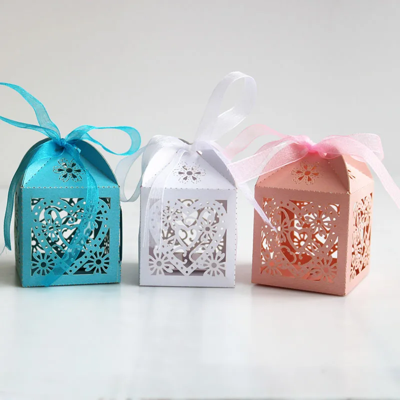 50 шт./лот Лазерная резка Любовь сердце коробка для печенья упаковочная шоколада