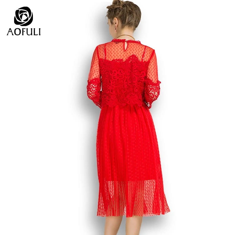 Размер M/L/XL женское весеннее кружевное платье длиной до середины икры