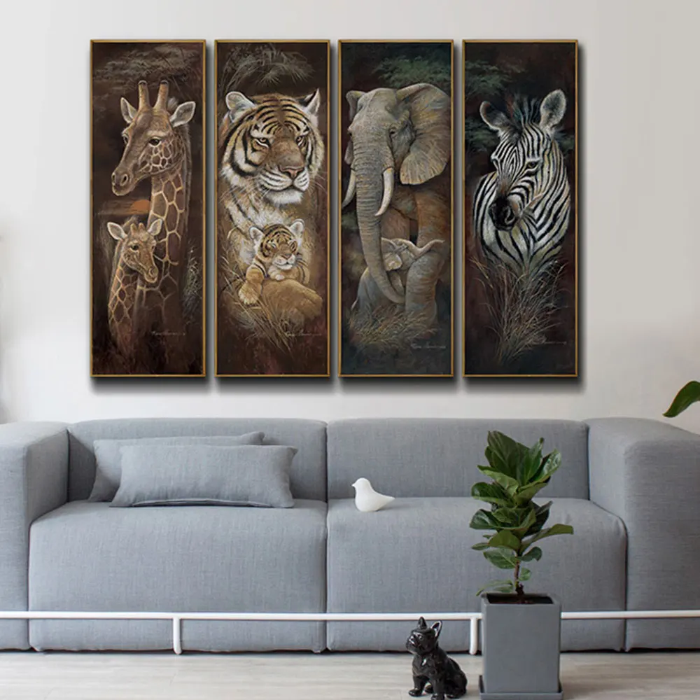 

Giraffe Tiger Elephant Zebra Parent Child Art Canvas Print Painting Wild Animals Wall Picture Living Room Home Decoration Poster