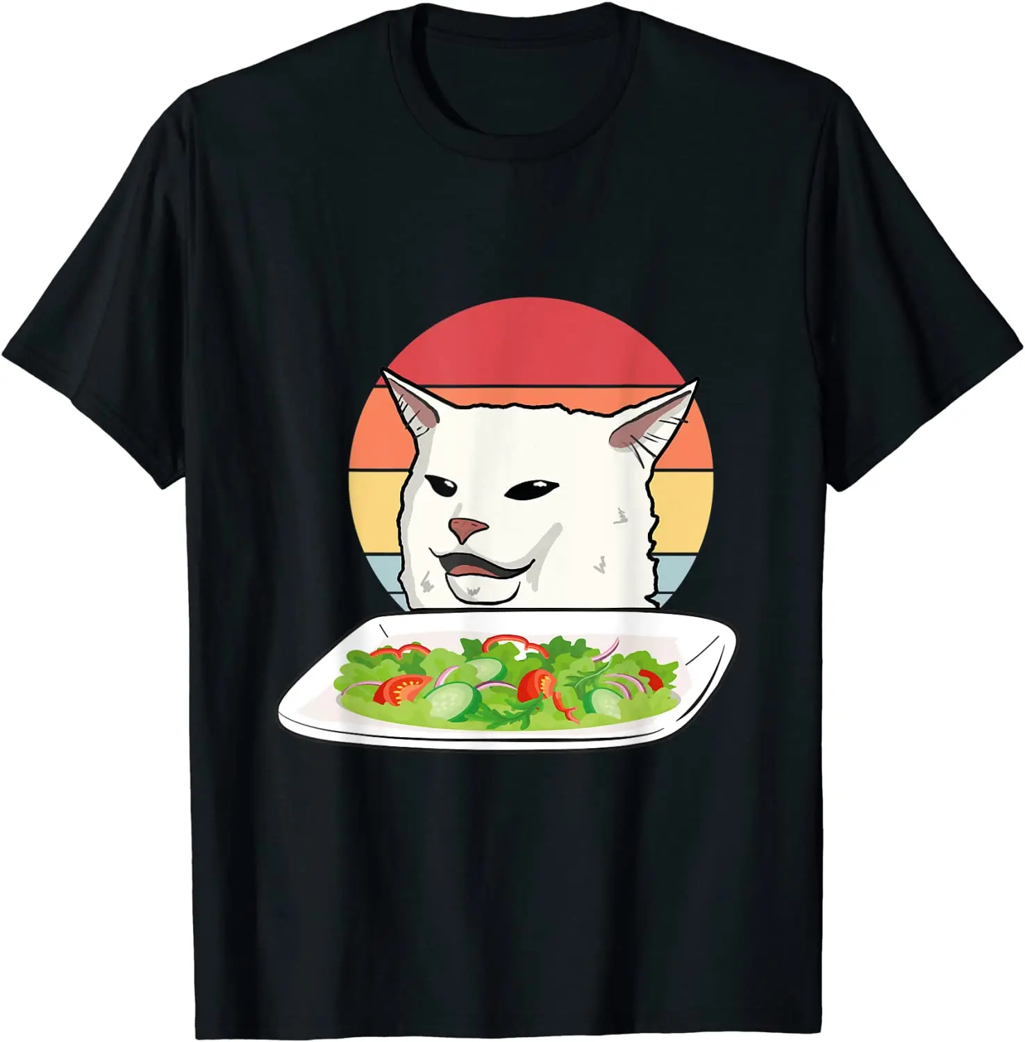 

Angry women yelling at confused cat at dinner table meme Casual Plain T-Shirt