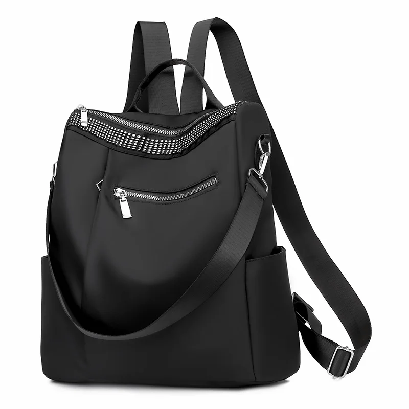 

Fashion Metal Rivet Decorations Women Backpack Outdoor Waterproof Oxford Women Travel Backpack Solid Color Women Shoulder Bag