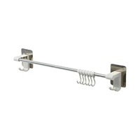 towel bar with 5 sliding hooks self adhesive suction cup holder wall mounted hanger stainless steel rust proof brushed finish