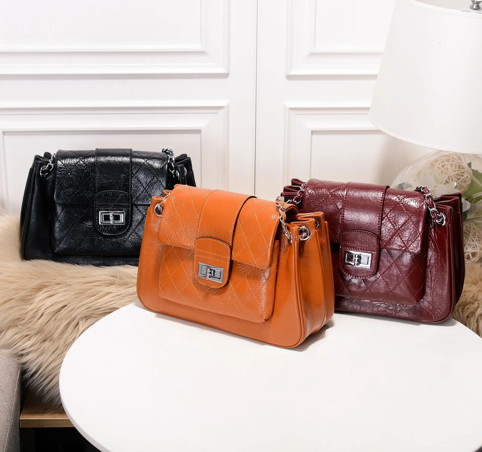 

New leather bag with one shoulder and cross-slung bag with oil wax cowhide bag