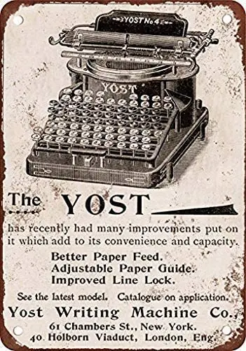 

Жестяная вывеска, металлическая жестяная вывеска, украшение, железная живопись, 8x12 дюймов, 1896, пишущие машинки Yost, для кофейни или домашнего ...