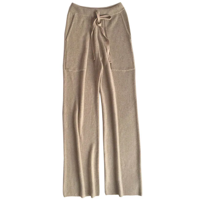 

Autumn and winter new soft and comfortable cashmere trousers women's pure knit wide leg pants casual loose wool knit pants women