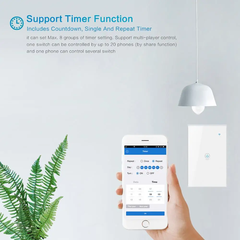 Сенсорный переключатель ELEOPARD Tuya US/Smart Life/ewelink NL тип 1/2/3 кнопочный 1 канал Wi-Fi для Google