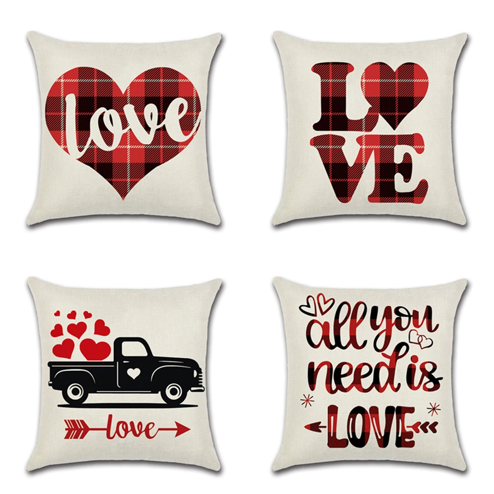 Наволочка на День святого Валентина красная клетчатая романтическая парная