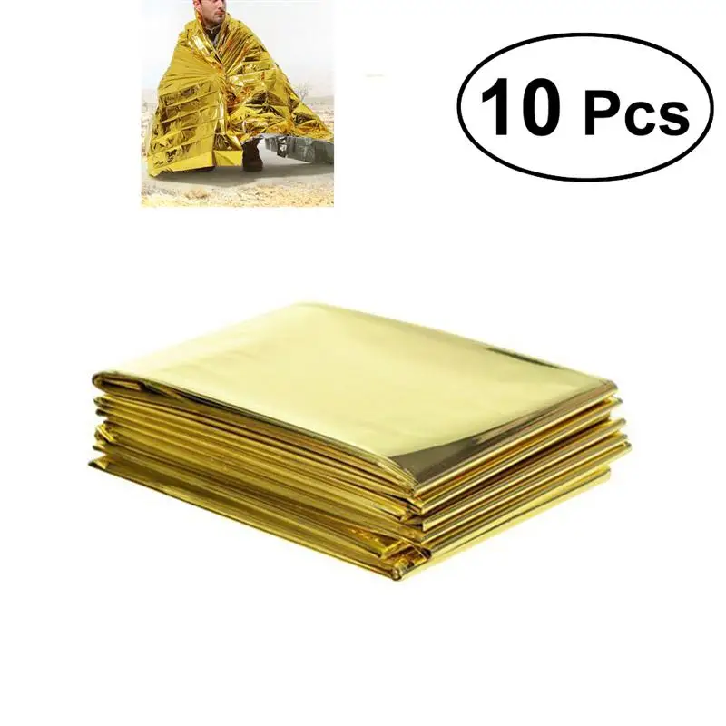 

10pcs Outdoor Hiking Climbing Emergency Rescue Survival Blanket Reflective Blanket 210cmx0.01cmx130cm (Golden)