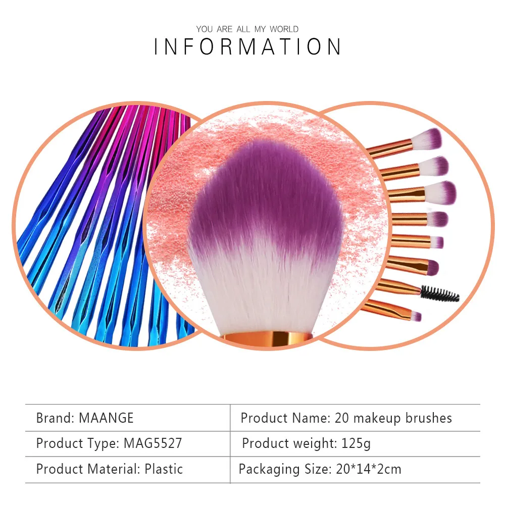 

20Pcs Makeup Brush Set Eye Beauty Tools Powder Eyeshadow Contour Beauty Cosmetic Colorful Foundation Tool #C