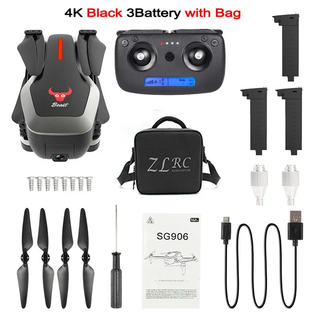 black 4k 3B Bag Радиоуправляемый квадрокоптер SG906 Дрон gps 4K HD камера 5G wifi FPV Бесщеточный мотор складной селфи дроны Профессиональный 800 м дальние расстояния - Цвет: black 4k 3B Bag