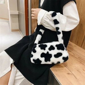 Fashion Women's Bag Trend 2021 Baguette Bag Plush Animal Print Shopper Purses Female Autumn Handbag Shoulder Underarm Bag