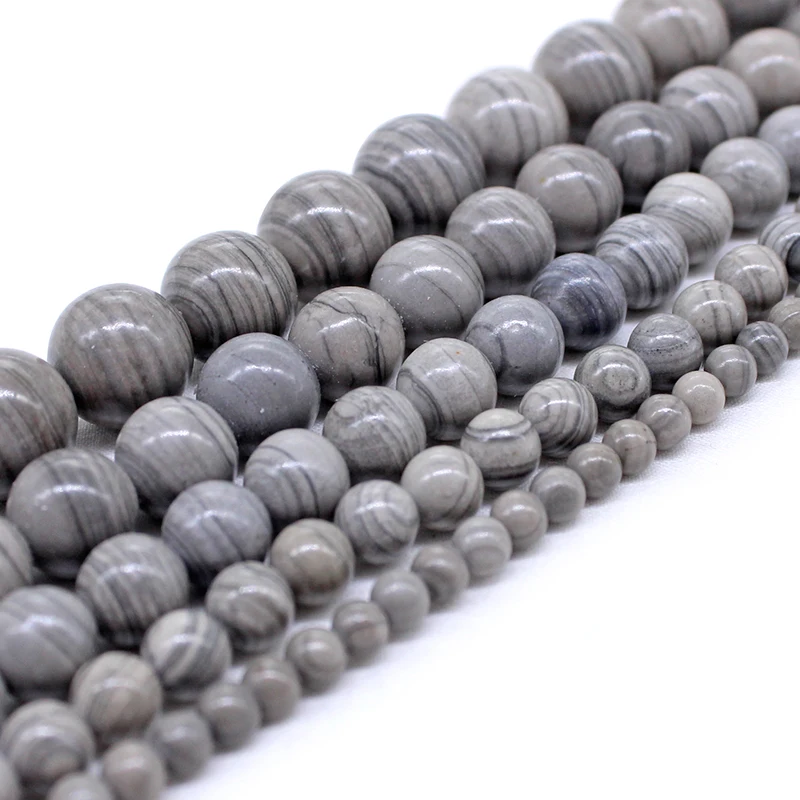 Natural Stone Grey Wood Stripes Beads Round Loose Spacer Loose Beads For Jewelry Making DIY Bracelet Necklace  4/6/8/10/12mm