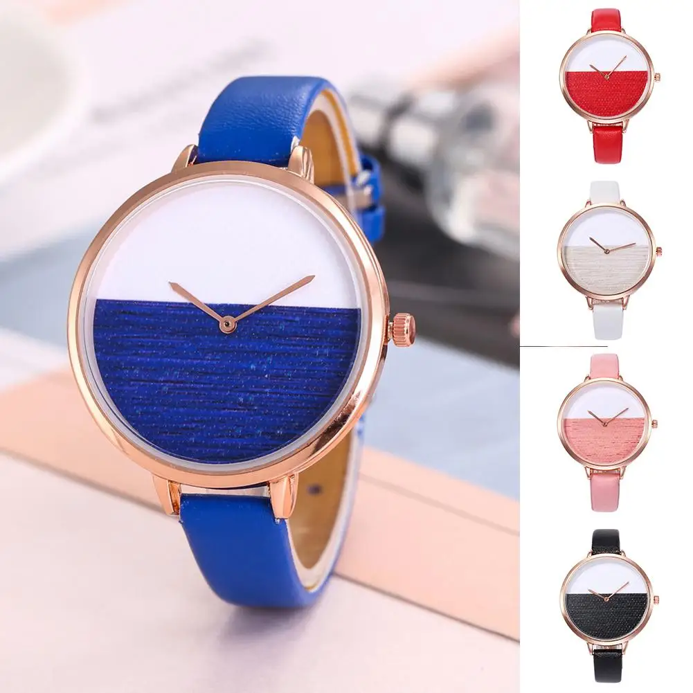 Модные женские кварцевые наручные часы двойного цвета с круглым циферблатом без