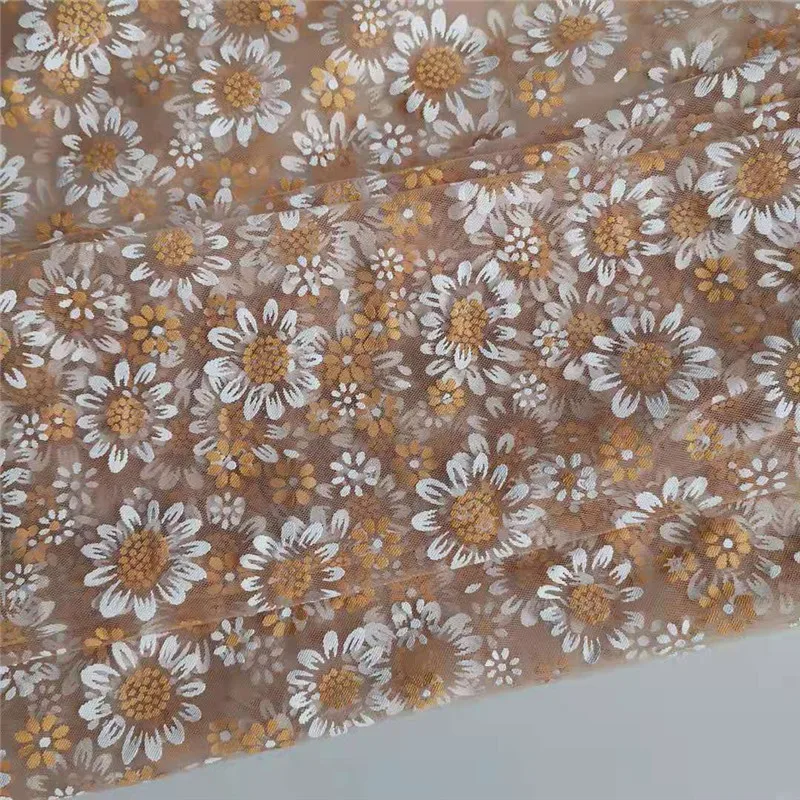 2 Yards Lovely Daisy Print Tulle Mesh Lace Fabric Dense Floral For DIY Sewing Wedding Bridal Veil Lace Top Baby Summer Dress