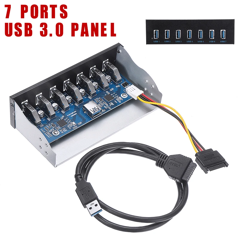 

Pohiks 1pc 5Gbs High Speed 7 Ports USB 3.0 Hub Portable CD-ROM Drive Bay Front Panel For Desktop PC Case