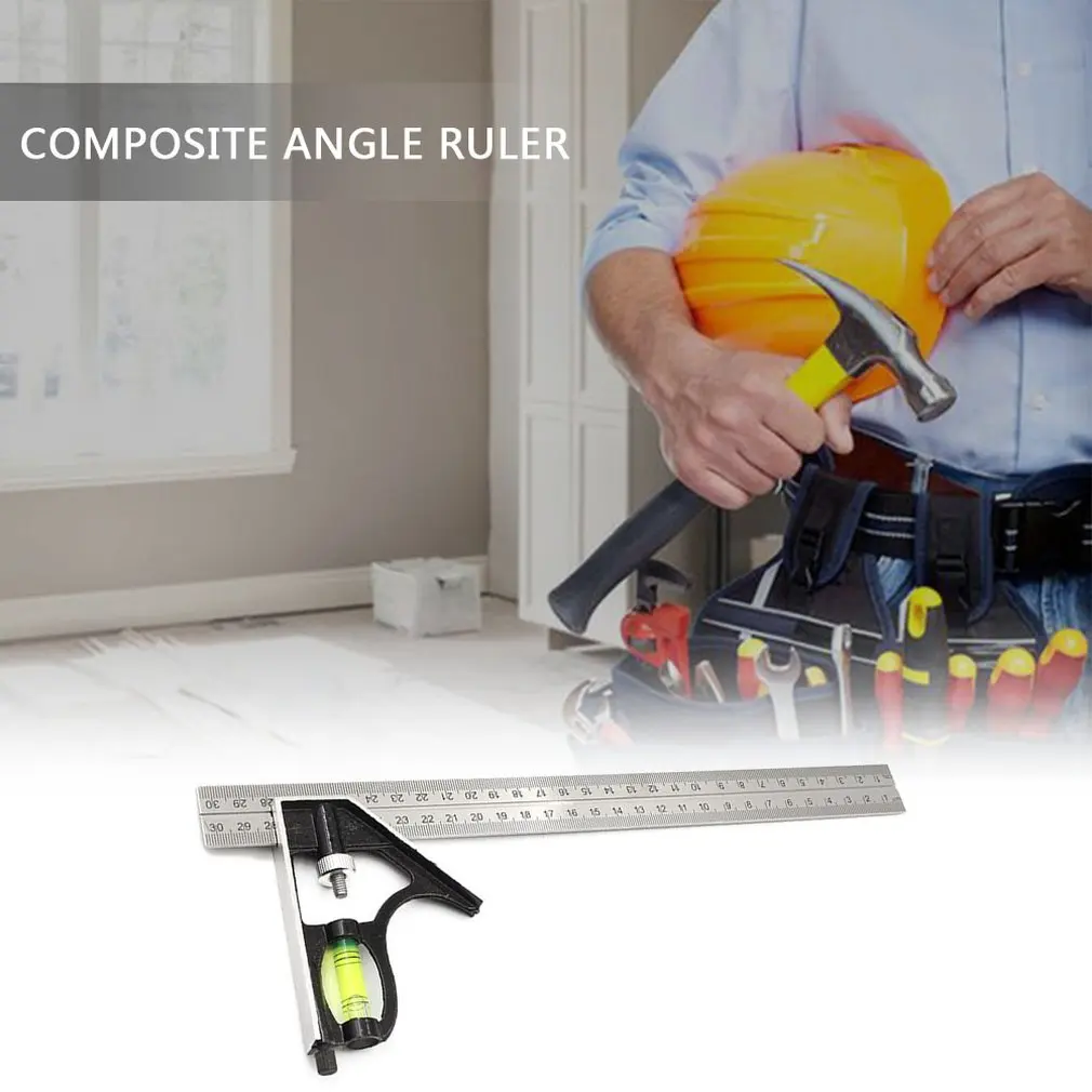 300Mm Adjustable Combination Square Angle Ruler 45 / 90 Degree With Bubble Level Multifunctional Gauge Measuring Tools - купить по