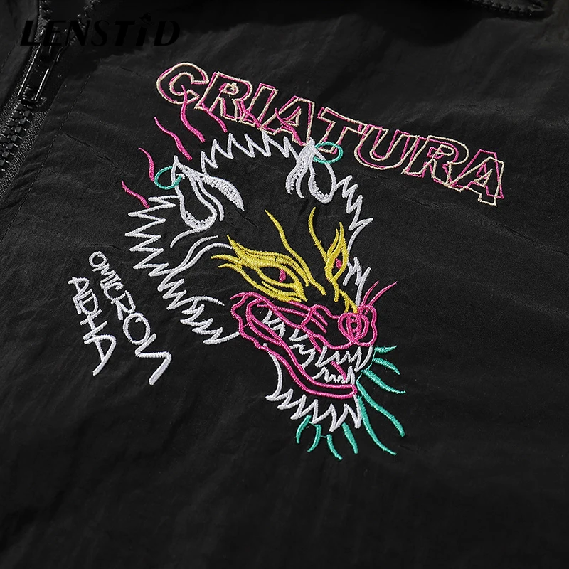 LENSTID мужские куртки в стиле хип хоп ветровка с цветными блоками Лоскутная Вышивка