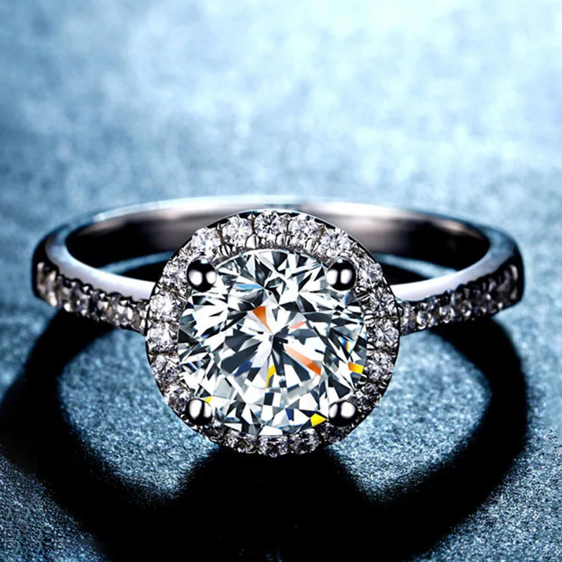

Solid 925 Sterling Silver Halo Ring Yellow Pink For Women Wedding Engagement Zironia Finger Gifts Classic Personalized R210