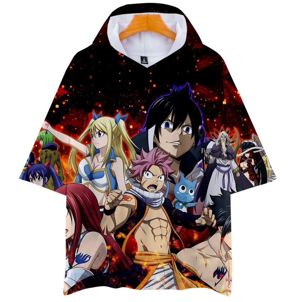 3D Kpop Fairy Tail Мужская футболка с коротким рукавом и капюшоном летняя 3d логотипом