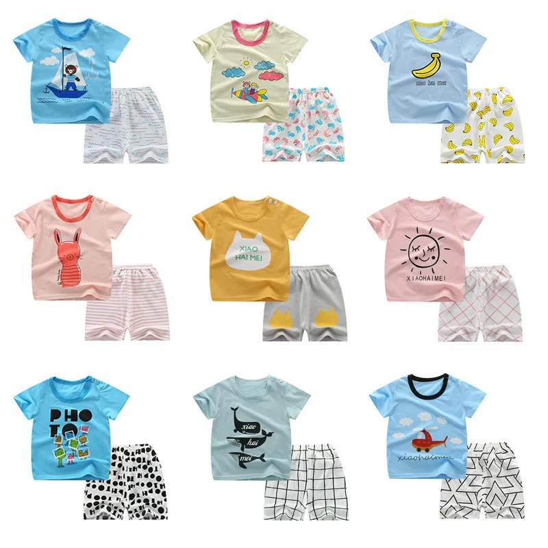 

New 2020 Kids Boys Clothing Sets Summer Cartoon Print Short Sleeve O-Neck T-Shirt Tops with Shorts Girls Cotton Pajama Sets