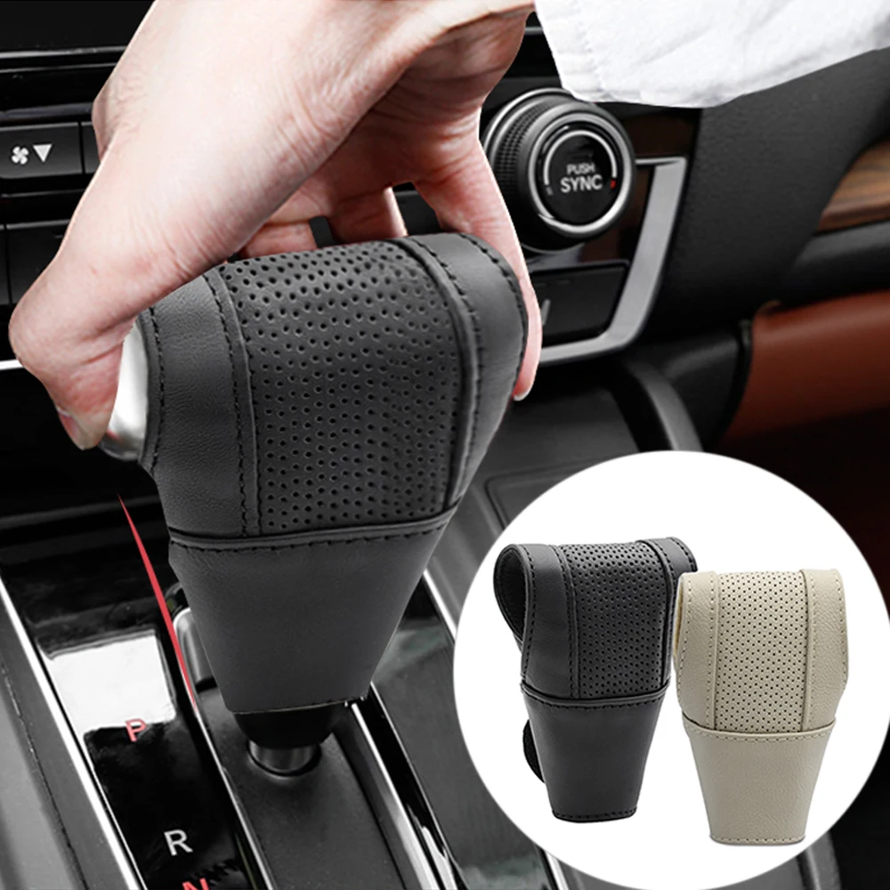 

For Gear Lever Cover Shifter Knob Case Fit Gearbox Stick Shift Collars Handle Protector Protective Anti-Slip Cover Leather Black