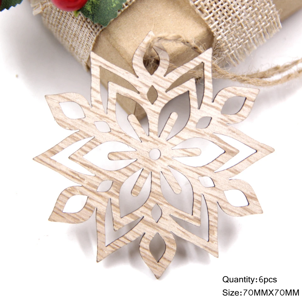 6pcs-H 6 шт./партия, разноцветные Рождественские снежинки, деревянные подвески, украшения, деревянные ремесла, подвесные подарки, рождественские елки, украшения - Цвет: 6pcs-H