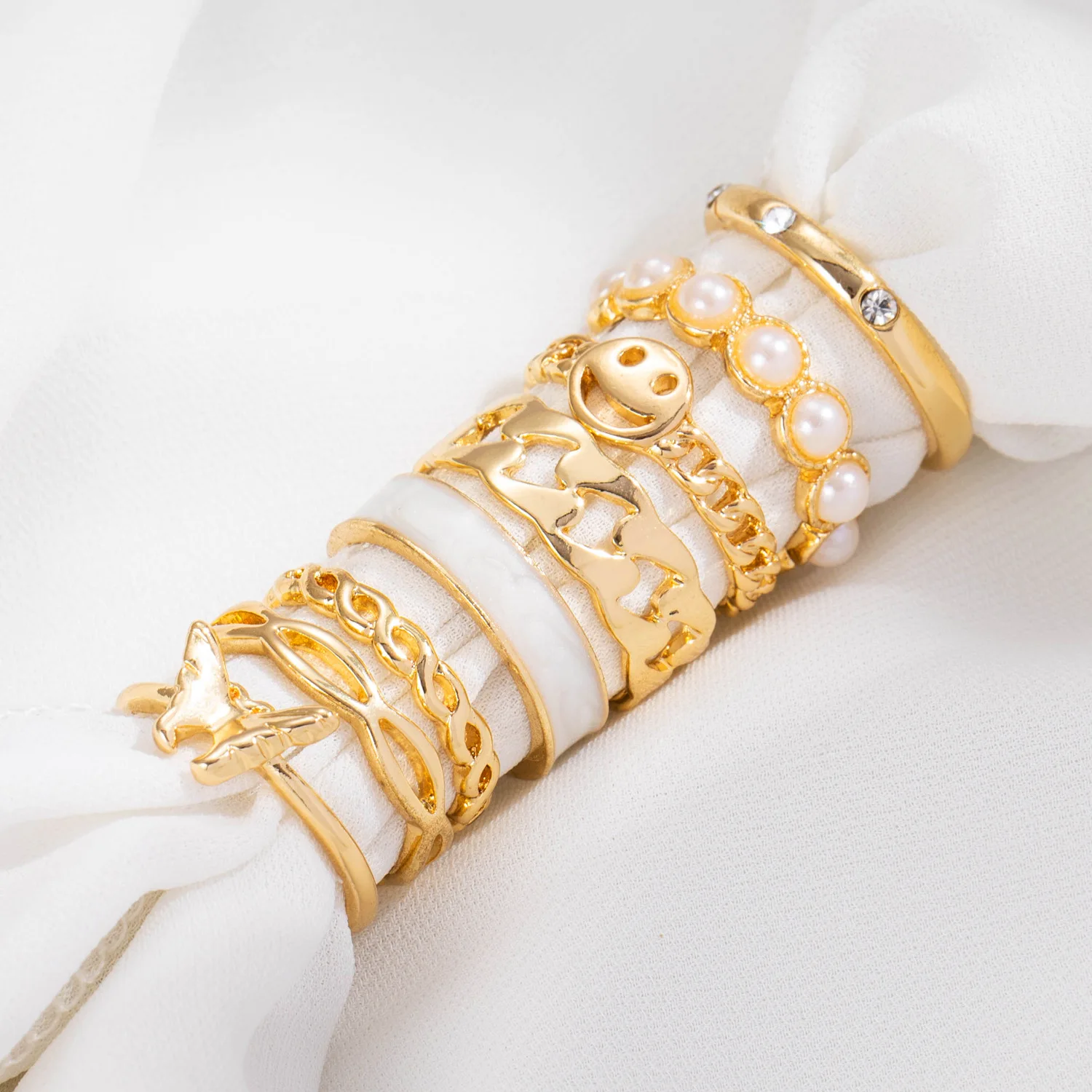 Набор колец с жемчугом для женщин комплект в стиле ретро бабочкой и смайликом