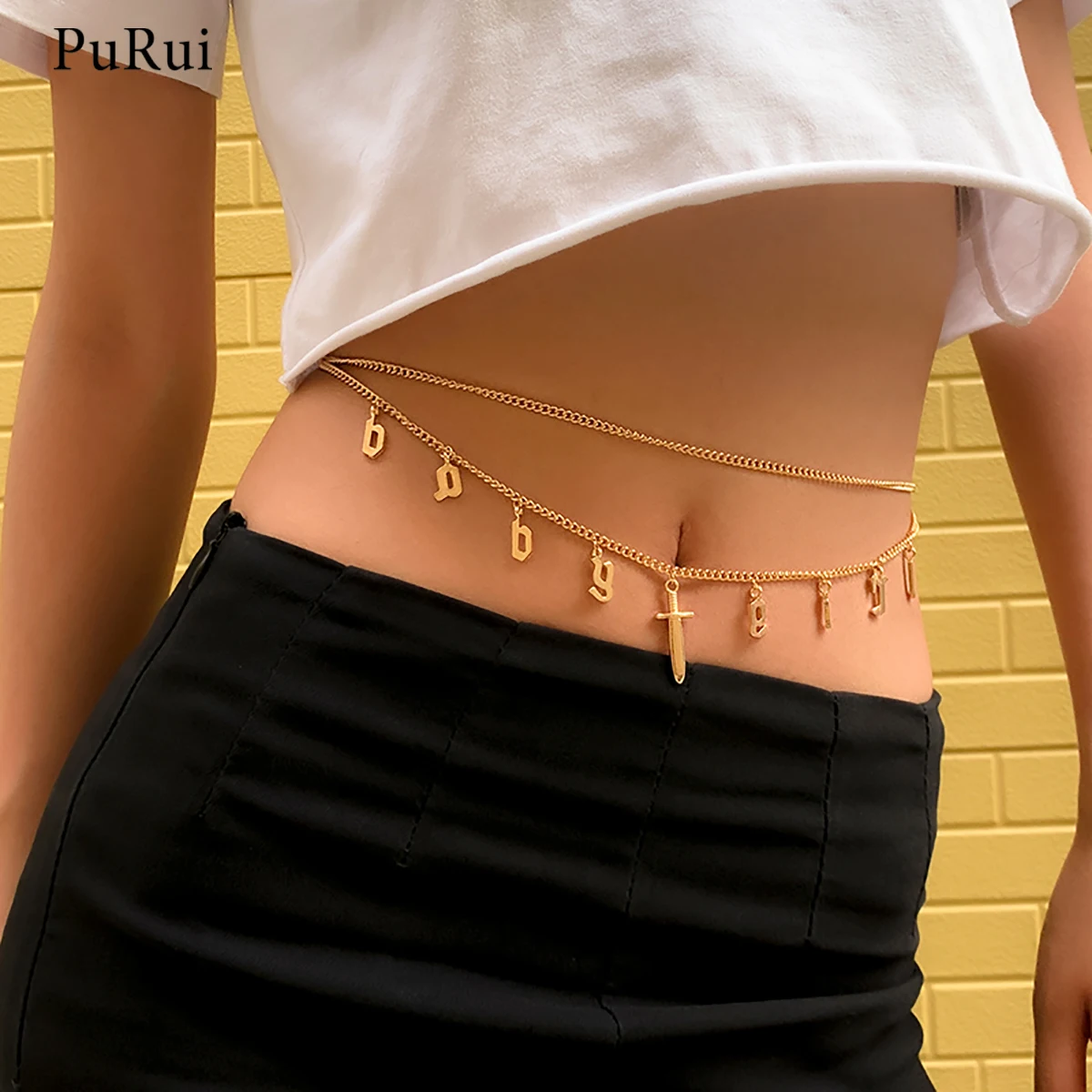 

PuRui Layered Chain Letter Pendants Waist Chain Female Sexy Summer Belly Chains Women Body Jewelry Waist Belts for Belly Dancing