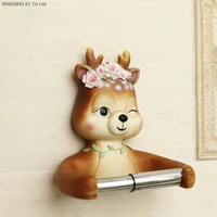 multifunctional punch free tissue holder bathroom decoration accessories wall mounted roll holder creative resin deer tissue box