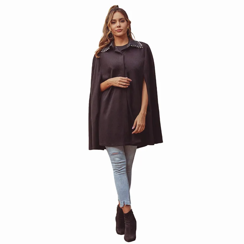 New Design Women Poncho Jacket Cloak Coat Turn-Down Cape Blazer Spring Autumn Elegant Mock Classy |