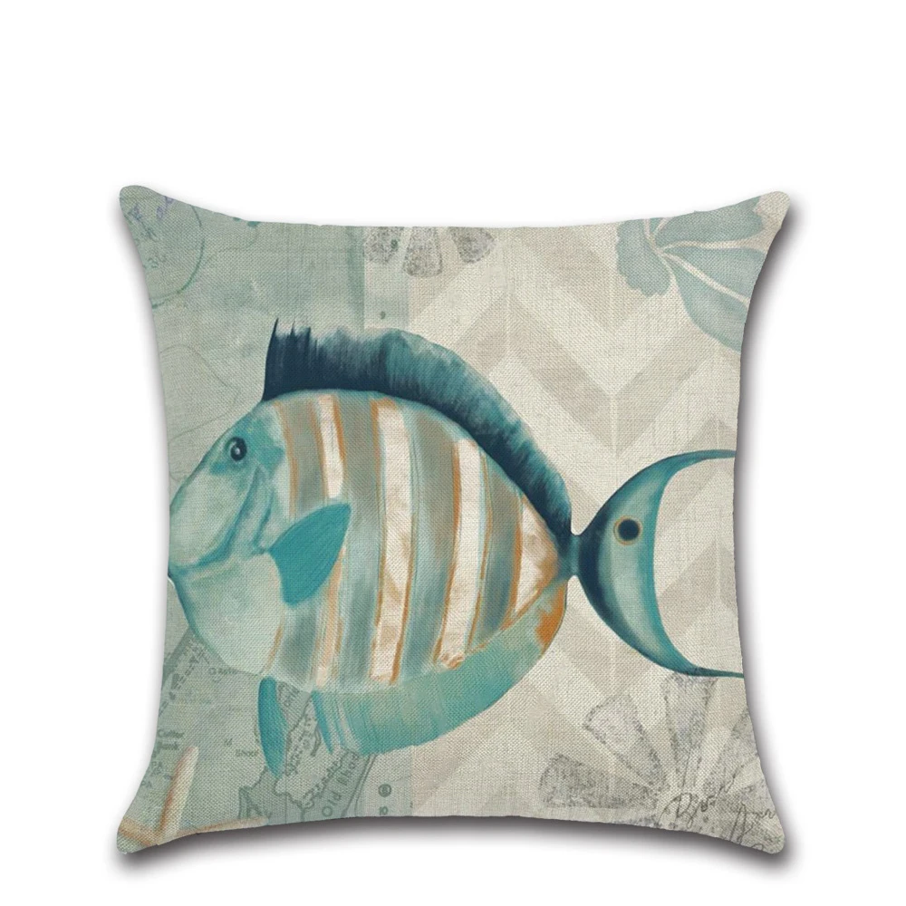 Льняная наволочка декоративный чехол для подушки с рисунками морских животных и