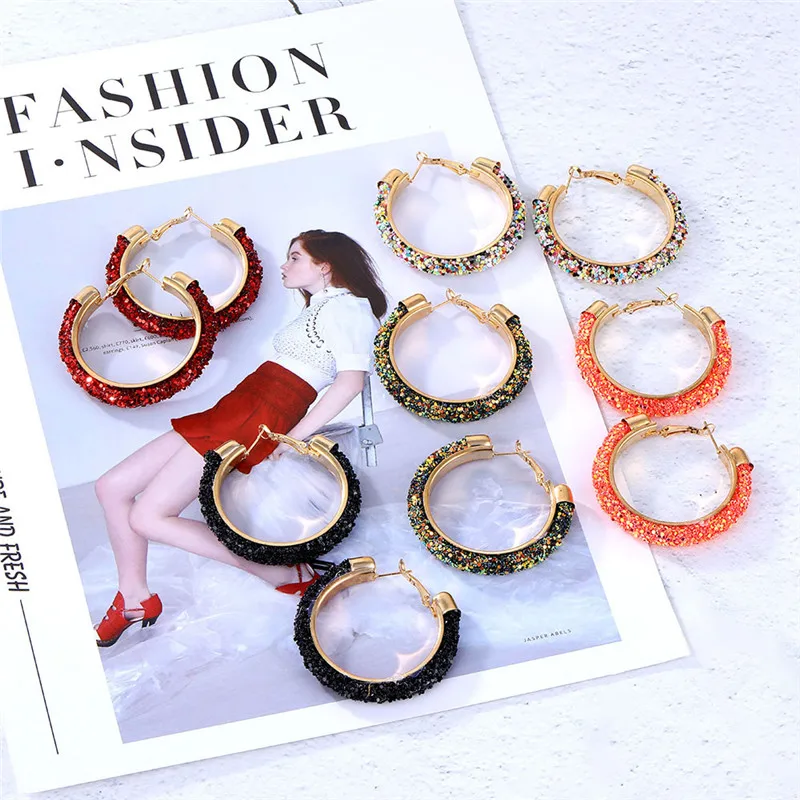 ALIUTOM Multicolor Matte Geometric Circle Shiny Crystal Earring For Women Big Hoop Earrings Pendientes Brincos Fashion Jewelry | Украшения